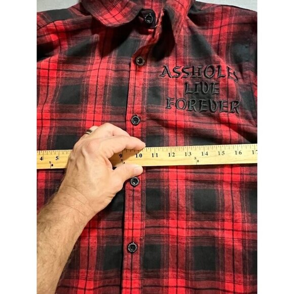 A$$holes Live Forever Flannel Shirt Adult S Red Plaid Button Up Long Sleeve Mens - Picture 6 of 9